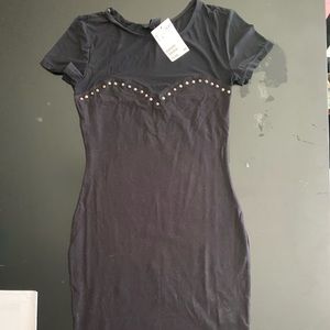 H&M Black Body Con Dress with Studded Detailing